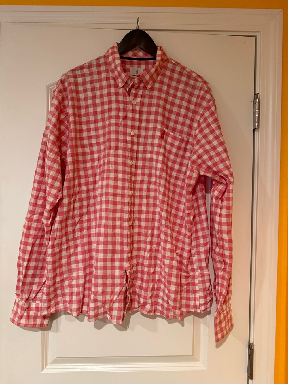 johnnie-O Men’s Pink and White Gingham Button-Down Shirt Like New Size XL